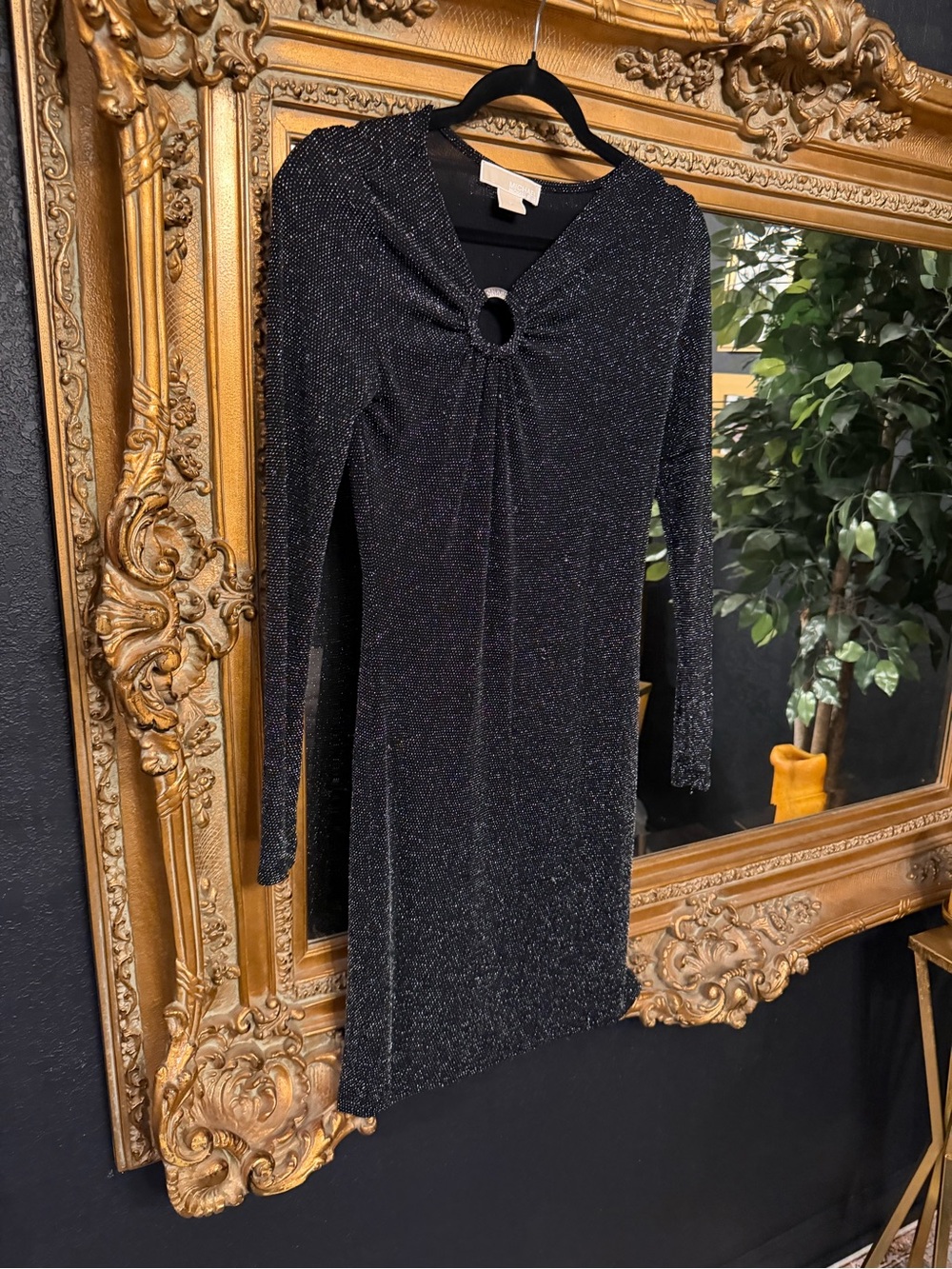 Michael Kors Black Sparkle Long-Sleeve Ring-Detail Dress
